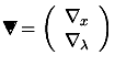 $\displaystyle \begin{picture}(.27,.3) \put(0,0){\makebox(0,0)[bl]{$\nabla$}} \p...
...cture} = \left( \begin{array}{c} \nabla_x \\ \nabla_\lambda \end{array} \right)$