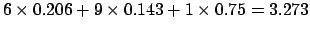 $ 6 \times 0.206+9 \times
0.143+1 \times 0.75=3.273$