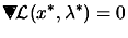 $\displaystyle \begin{picture}(.27,.3)
 \put(0,0){\makebox(0,0)[bl]{$\nabla$}}
 \put(.16,.17){\circle*{.18}} \end{picture}
 \L (x^*,\lambda^*)=0$