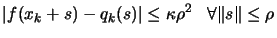 $ \displaystyle \vert f(x_k+s)-q_k(s)\vert \leq \kappa \rho^2
\; \; \; \forall \Vert s \Vert \leq \rho $