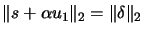 $ \Vert s+\alpha u_1\Vert _2= \Vert \delta \Vert _2$