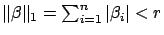 $ \Vert\beta \Vert _1 = \sum_{i=1}^n \vert\beta_i\vert < r$